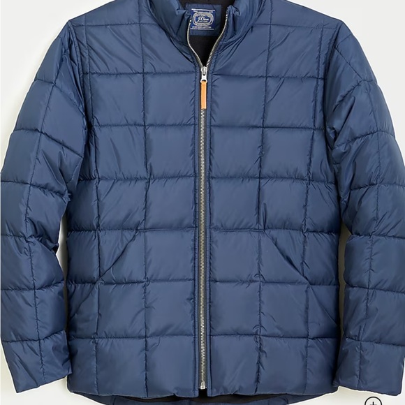 J.CREW puffer jacket insulated blue quilted fleece-lined leather-pull X- LG NWT - Picture 2 of 15